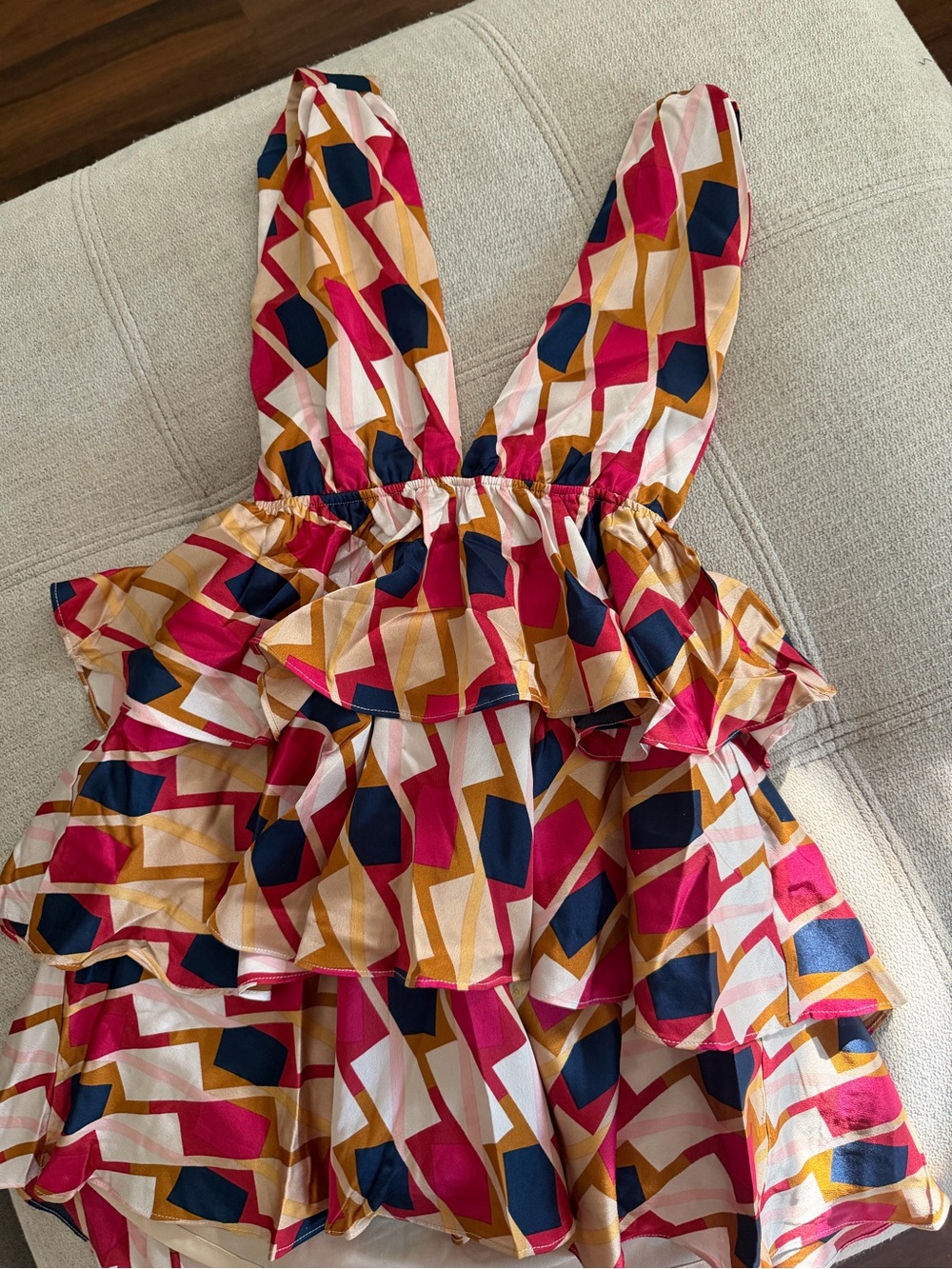 Edit by Nine Women’s Multicolor Geometric Print Ruffle Halter Dress